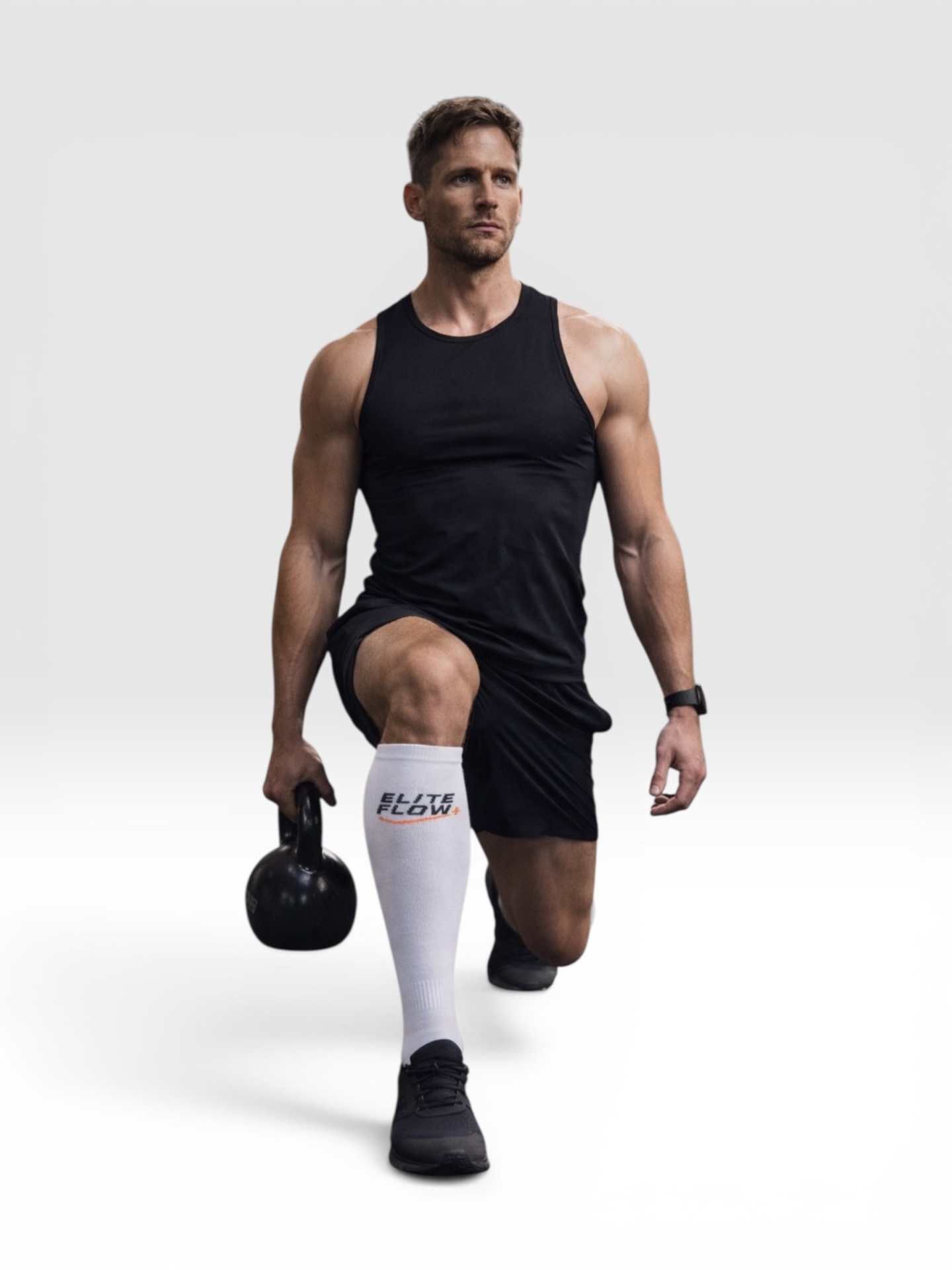 Athlete performing a lunge with EliteFlow+ socks