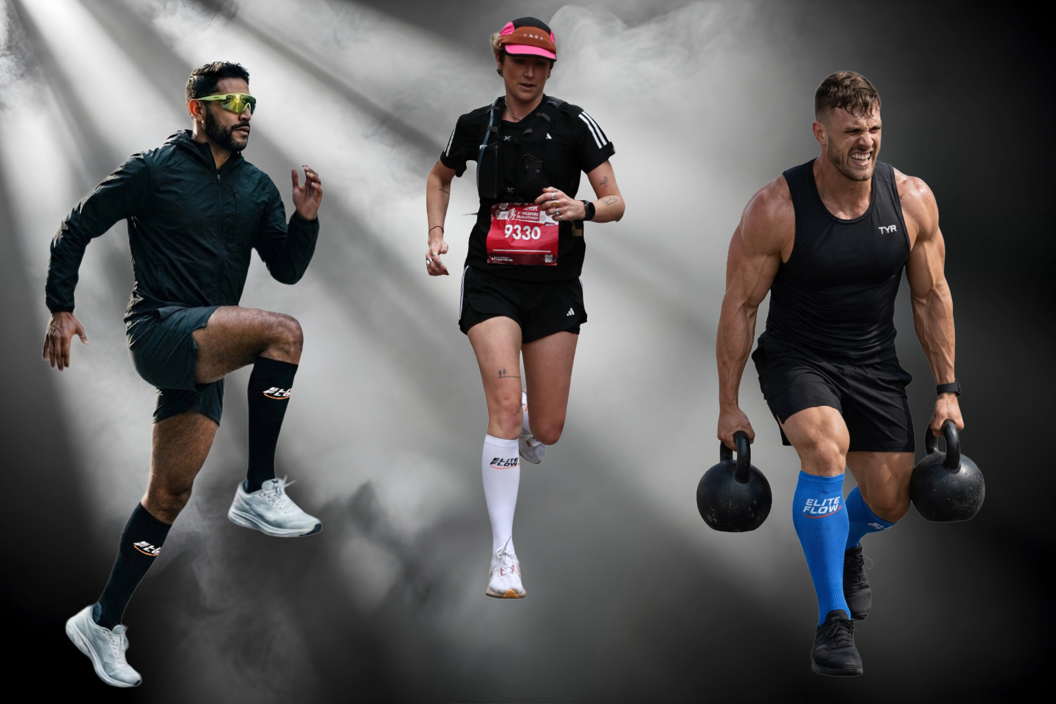 Elite athletes wearing EliteFlow+ compression socks
